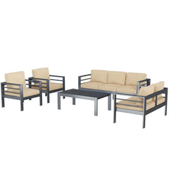 AECOJOY Aluminum Patio Furniture Set, 5 Pieces Outdoor Sectional Sofa Set, Beige