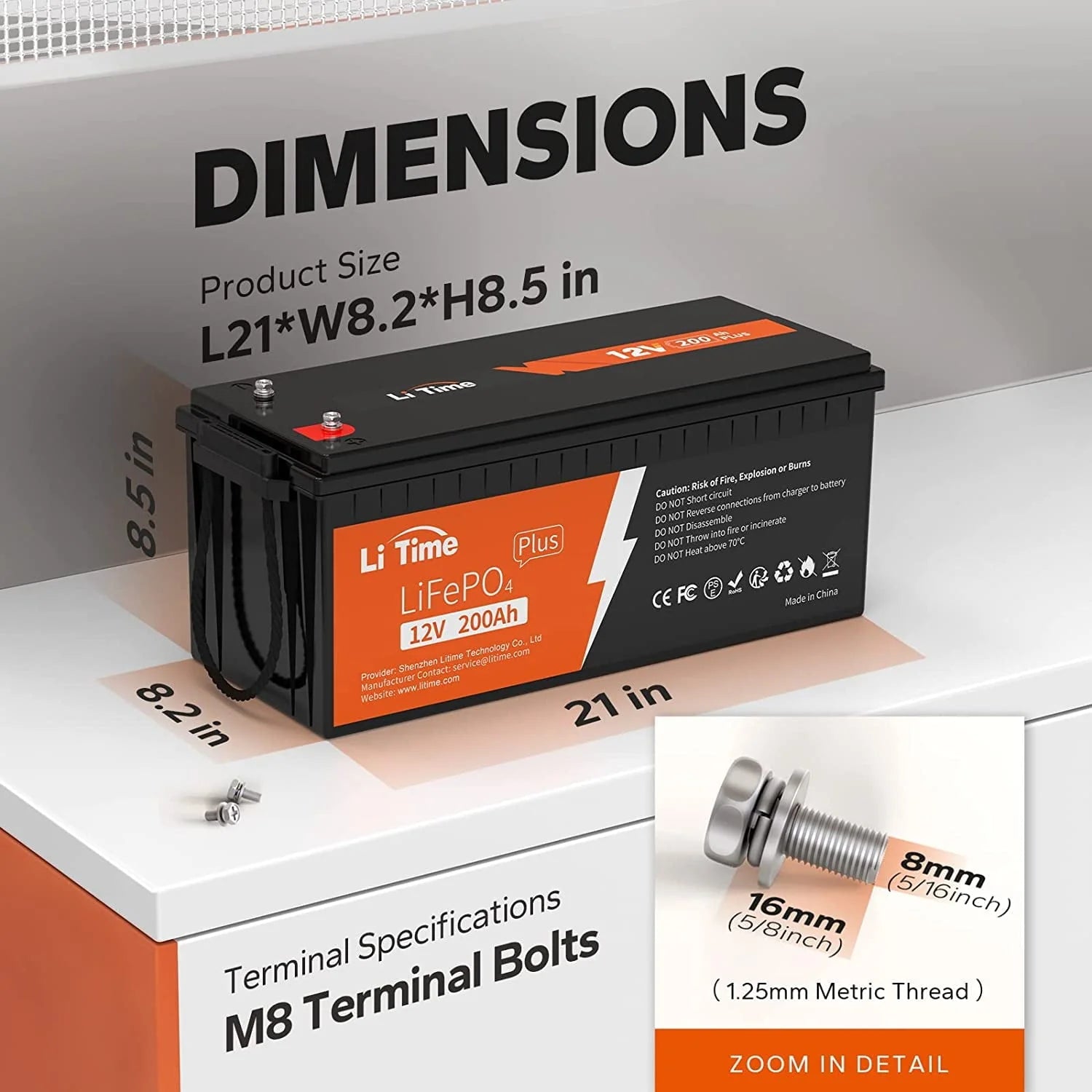 Litime 12V 200ah PLUS Lithium LiFePO4 Battery, Max 2560W Power Output, 10 - Year Lifetime, 200A BMS LiFePO4 Battery for RV, Solar, Off - Grid, Marine