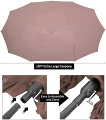 AECOJOY 15x9ft Double-Sided Patio Umbrella, Brown