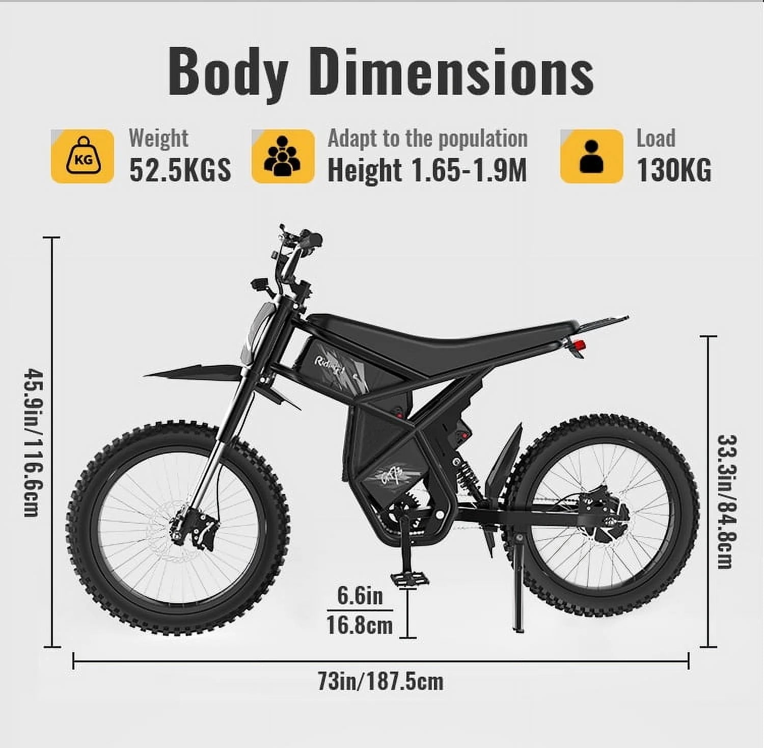 Ridingtimes GT73 Electric Motorbike 2400W 48V 18.2ah*2 Electric BIKE with 25" Tires Digital Screen Carbon Steel, BLACK