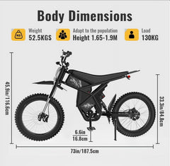 Ridingtimes GT73 Electric Motorbike 2400W 48V 18.2ah*2 Electric BIKE with 25" Tires Digital Screen Carbon Steel, BLACK