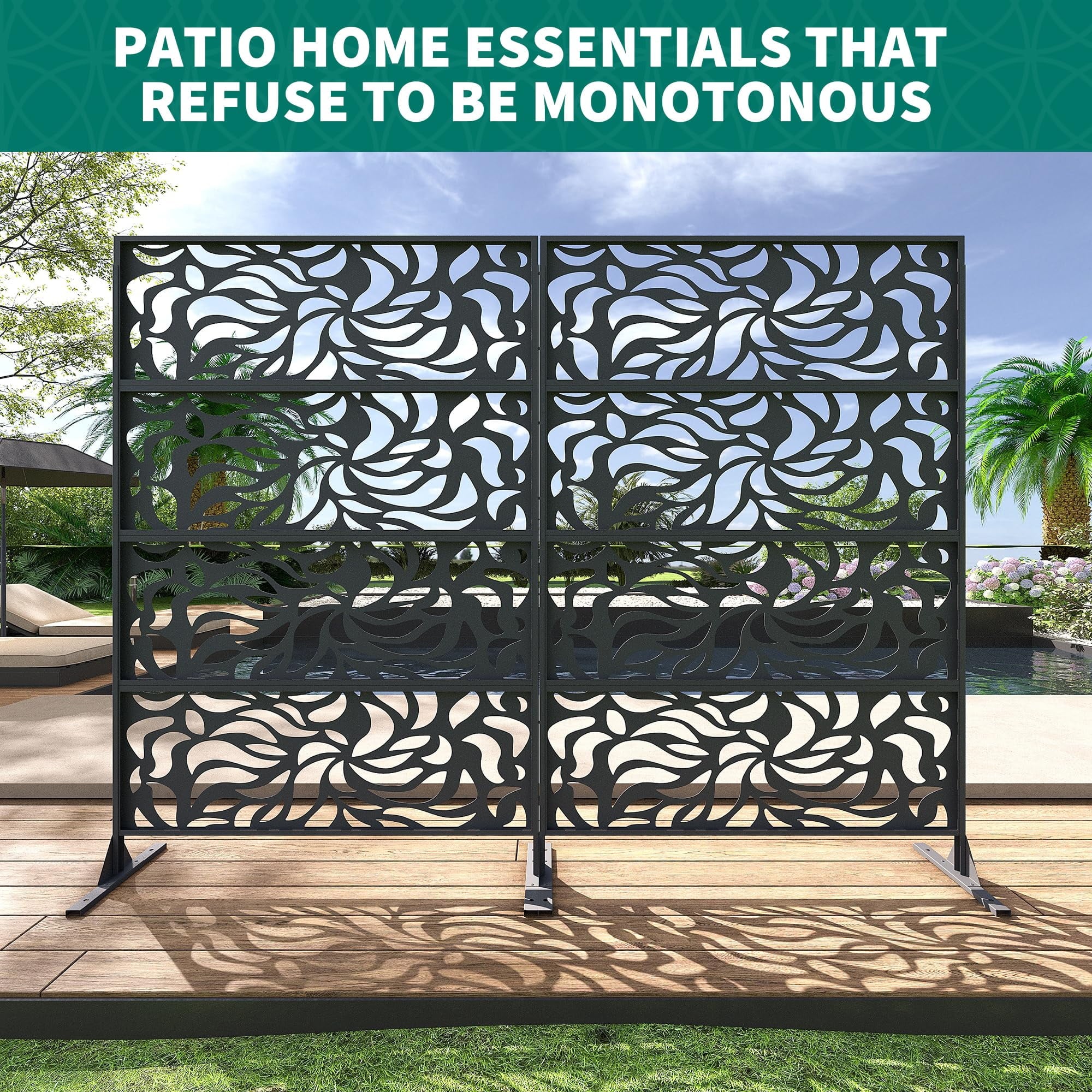 Accreate Decorative Wrought Privacy Screen - Easy Snap - Together Room Divider for Indoor/Outdoor Use, Breathable Wind - Resistant Partition with Anti - Tip Base (6x3.8ft)