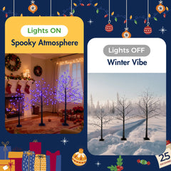 AECOJOY 3 Pac Christmas Tree with Purple Lights, 4FT 5FT and 6FT, Lighted Black Tree for Halloween Decoration