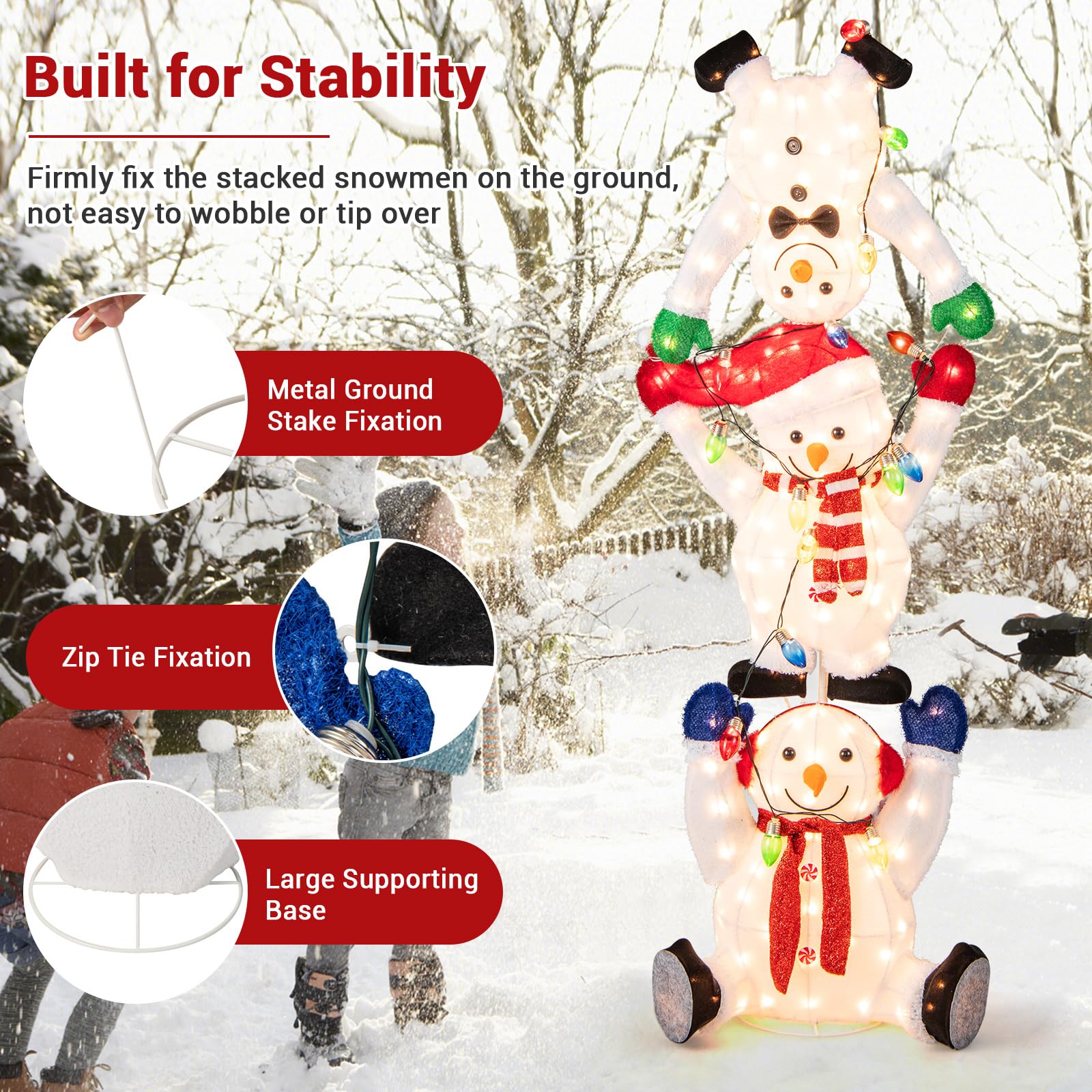 Tangkula 5.6 FT Lighted Christmas Stacked Snowmen Decoration