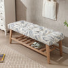 Dayalane Upholstered Storage Bench with Shoe Rack, Linen Fabric Entryway Bench for Living Room, Bedroom and Hallway, Multi Functional Ottoman with Solid Wood Shelf, Beige