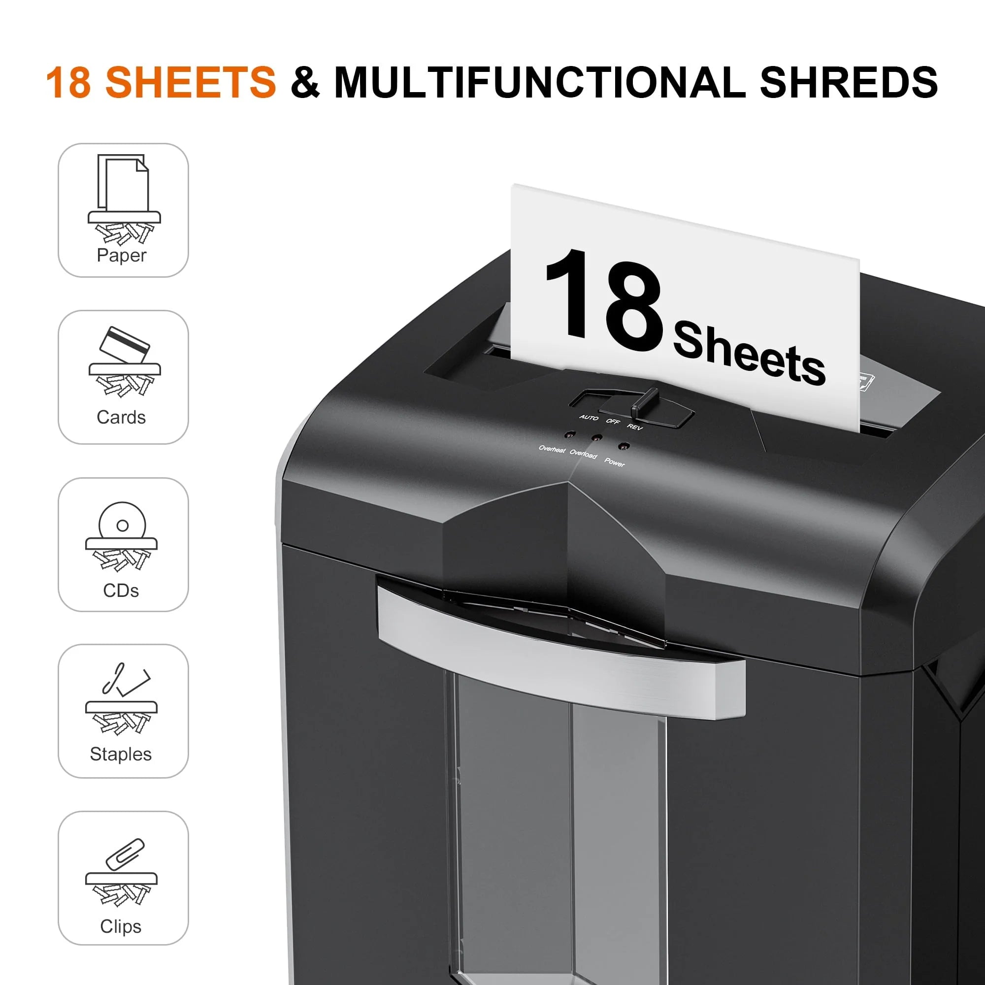 Bonsaii Paper Shredder 18 - Sheet Cross - Cut Shredder for Home Office with Wastebasket