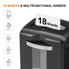 Bonsaii Paper Shredder 18 - Sheet Cross - Cut Shredder for Home Office with Wastebasket