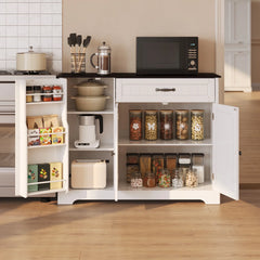 Coffee Bar, Lofka 42" Kitchen Storage Cabinet, Sideboard Buffet Cabinet with 8 Shelves, 1 Drawer