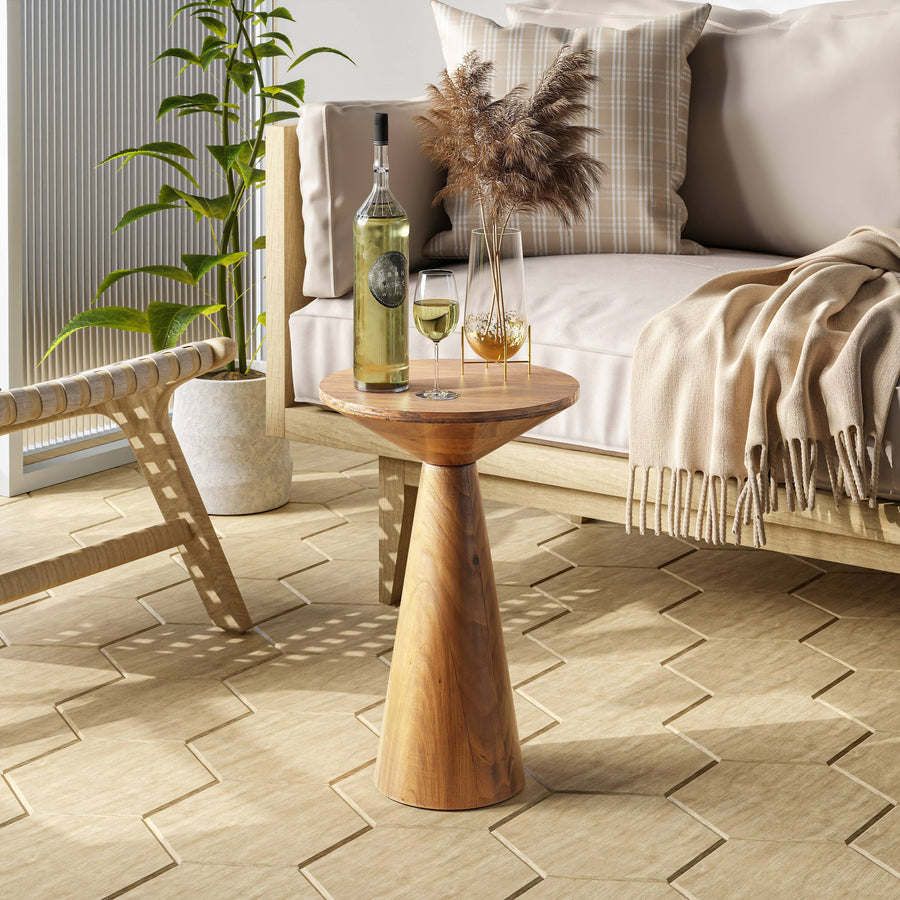 COZAYH Farmhouse Pedestal End Table, Round Martini Table Wood Plant Stand Rustic Small Drink Table for Living Room, Bedroom - Smooth Cone - Natural