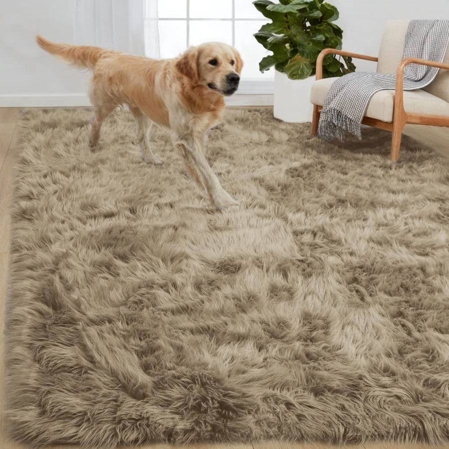 Gorilla Grip Fluffy Faux Fur Rug, 4x6, Machine Washable Soft Furry Area Rugs, Rubber Backing, Plush Floor Carpets for Baby Nursery, Bedroom, Living