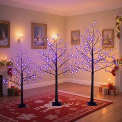 AECOJOY 3 Pac Christmas Tree with Purple Lights, 4FT 5FT and 6FT, Lighted Black Tree for Halloween Decoration