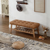 Dayalane Upholstered Storage Bench with Shoe Rack, Linen Fabric Entryway Bench for Living Room, Bedroom and Hallway, Multi Functional Ottoman with Solid Wood Shelf, Beige