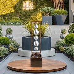 Ferrisland Outdoor Water Fountain with Pump, Relaxing Stainless Steel Geometric Sphere Freestanding Waterfall Fountains Modern Home Decor for Patio Garden Yard, Gift Idea, Bronze