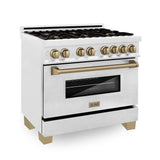 ZLINE Autograph Edition 36" 4.6 Cu. ft. Dual Fuel Range in DuraSnow Stainless Steel with Champagne Bronze Accents