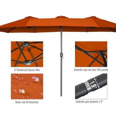 AECOJOY 15x9ft Double-Sided Patio Umbrella, Orange