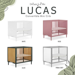 Dream on Me Lucas Mini Modern Crib with Rounded Spindles I Convertible Crib I Mid - Century Meets Modern I Portable Crib