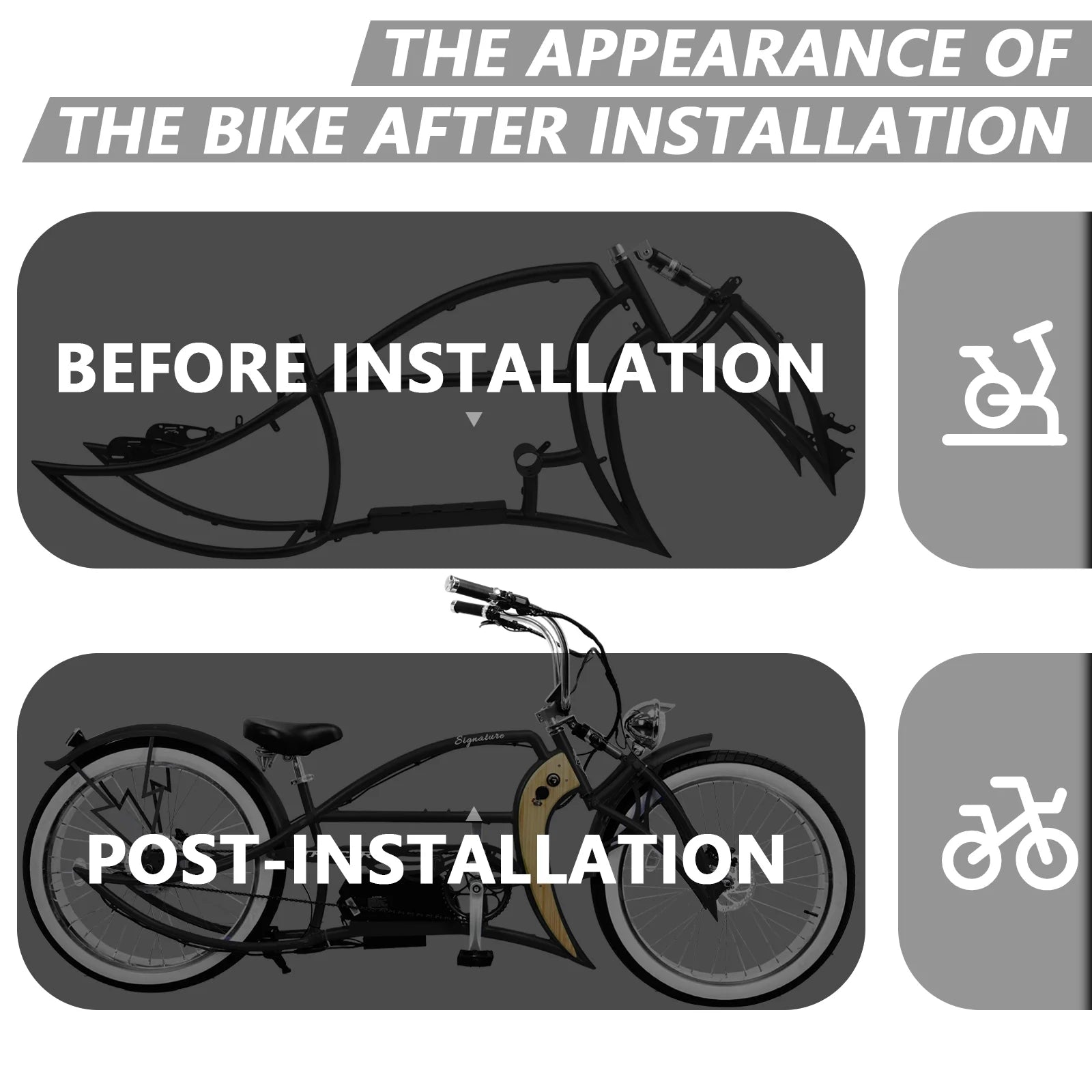 Tracer Signature Pro E - Bikes Frame with Fork, for 26" 3.0, 4.0 Fat Tire, Coaster Brake/Disc Brake, for Beach Cruiser Bike, Black
