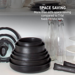 T - Fal Ingenio Expertise Nonstick 14 - Piece Cookware Set, Induction Oven Safe up to 500F, Detachable Handle, Onyx Black