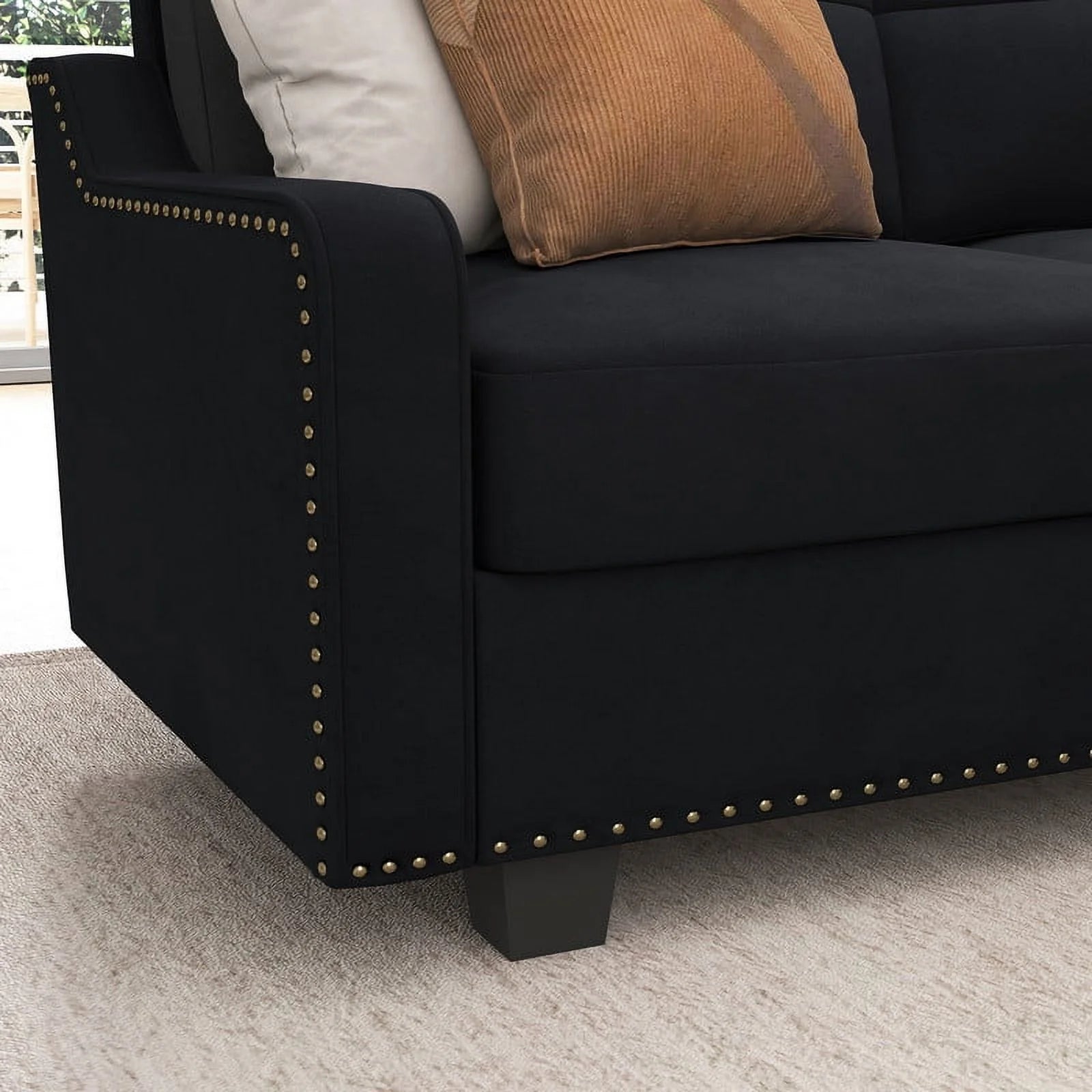 HONBAY Rivet Corner Sofa L - Shaped Sofa Couch Reversible 4 - Seater Couch for Living Room and Apartment, Dark Blue