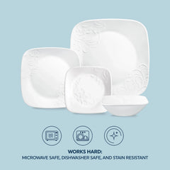 Corelle Cherish 16 - Piece Embossed Square Glass Dinnerware Set (Service for 4)