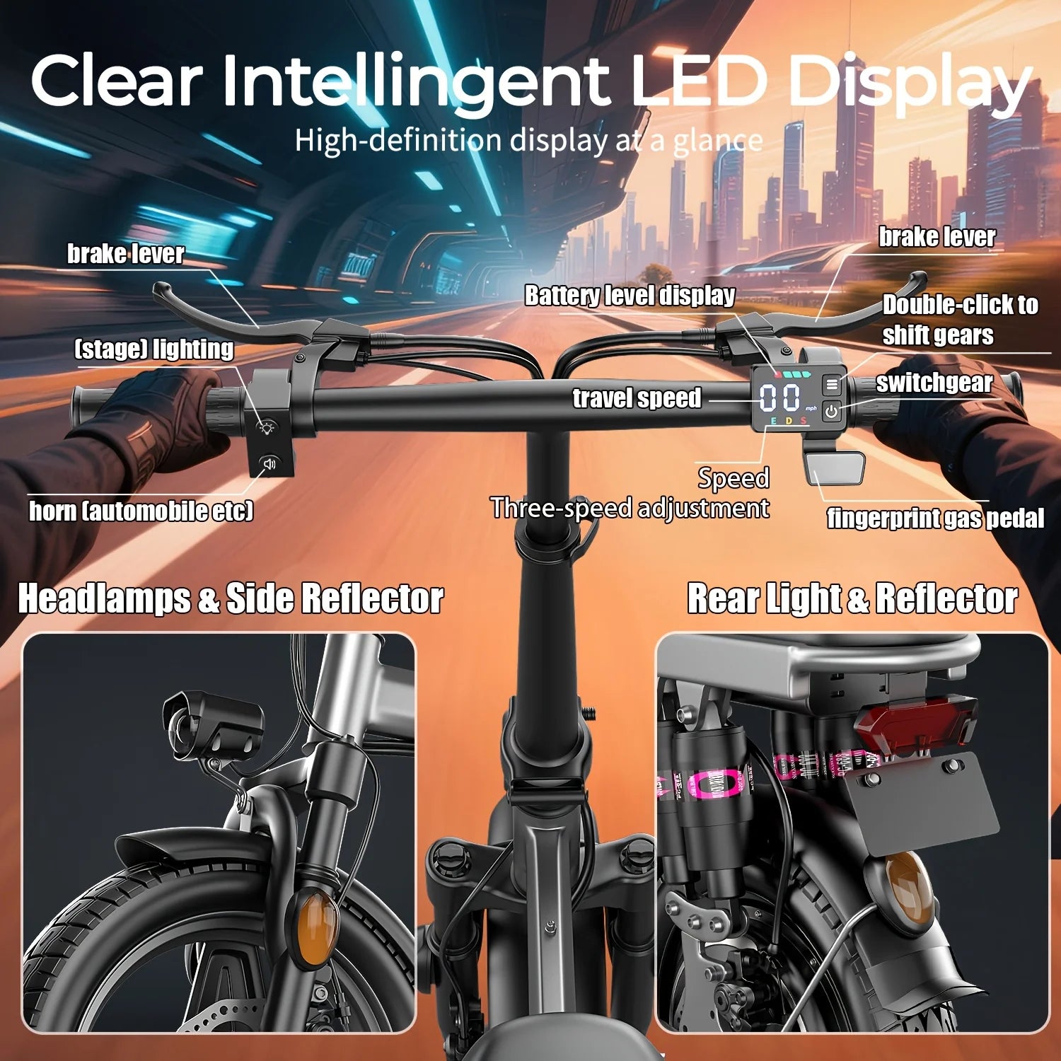 ASKGO 1200W Peak Motor, Folding Electric Bike for Adults Teens, 14'' Commuting Bike, Max 28MPH/35 Miles E - Bike, 3 Speed Double Mini Electric Bike, UL2849