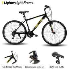 Hiland 26 27.5 29 in Mountain Bike, Mens Womens MTB with 21 Speeds, High - Tensile Steel Frame, V Brake, Hardtail Bicycle for Adults