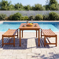 Tangkula Outdoor Wood Bench Backless Set of 1/2 Solid Hardwood Patio Dining Bench(1/2)