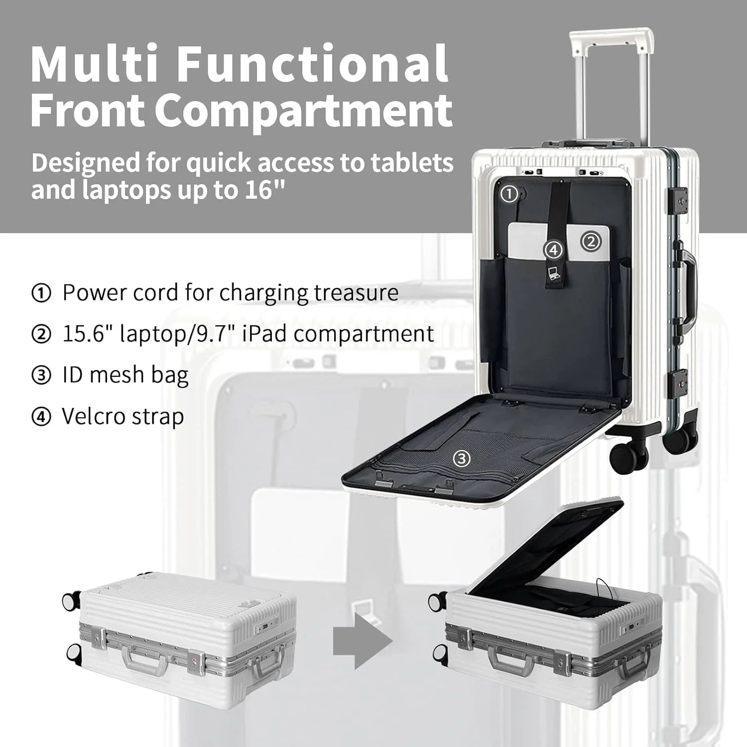 Carry - on Luggage with USB Charging Port, Front Compartment, TSA Lock, Airline Approved Carry on Hardside Suitcase with Spinner Wheels (Grey, 20 in)