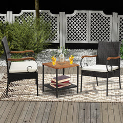 Set of 2, Outdoor PE Rattan Chairs with Soft Zippered Cushion, Heavy-Duty Metal Frame & All-Weather Wicker
