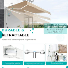AECOJOY 20'x10' Manual Retractable Awning Sun Shade, Patio Awning Canopy