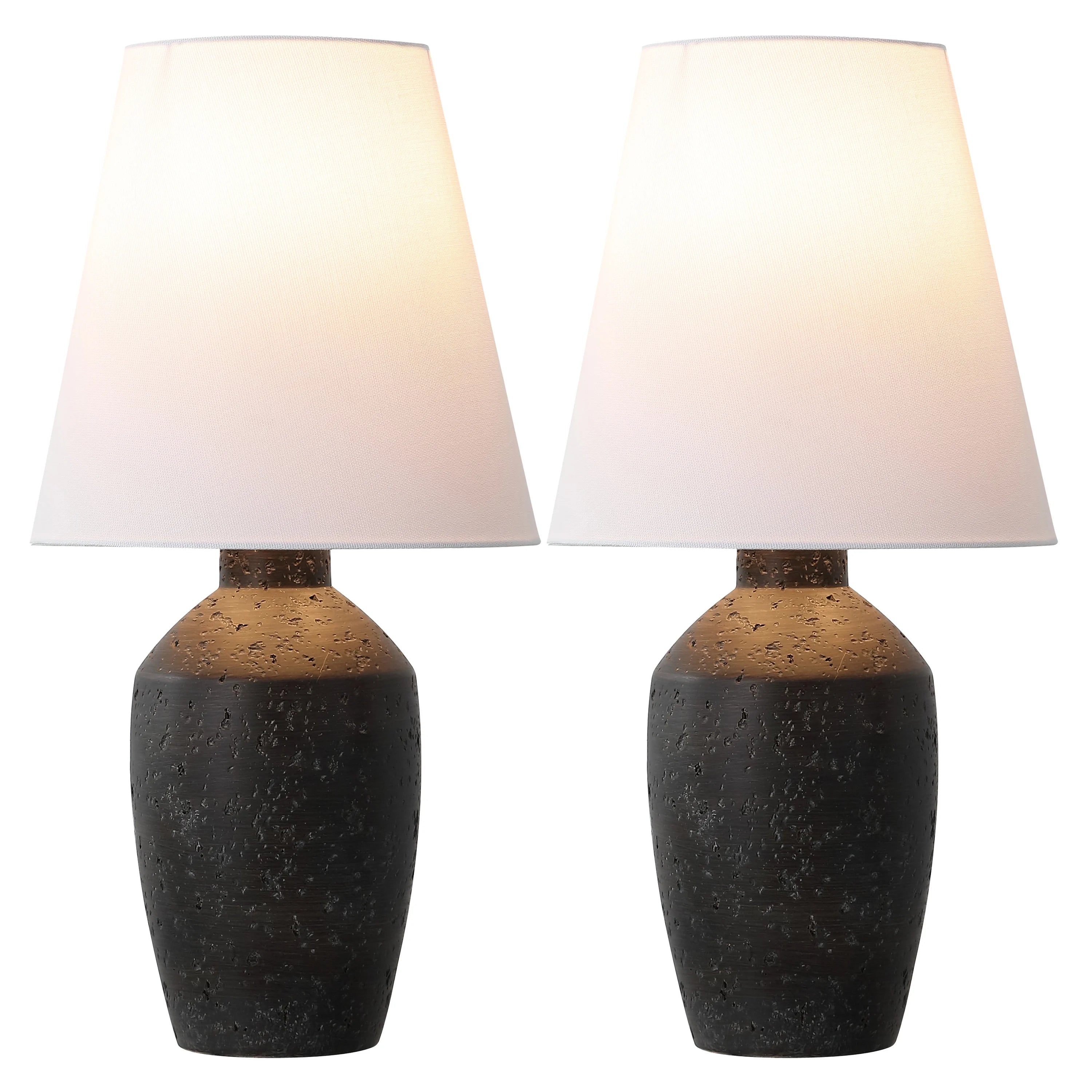 JONATHAN Y Xander 19.5" Minimalist Scandinavian Concrete Effect Resin/Iron Ginger Jar LED Table Lamp, Matte Black (Set of 2), JYL5605A - SET2