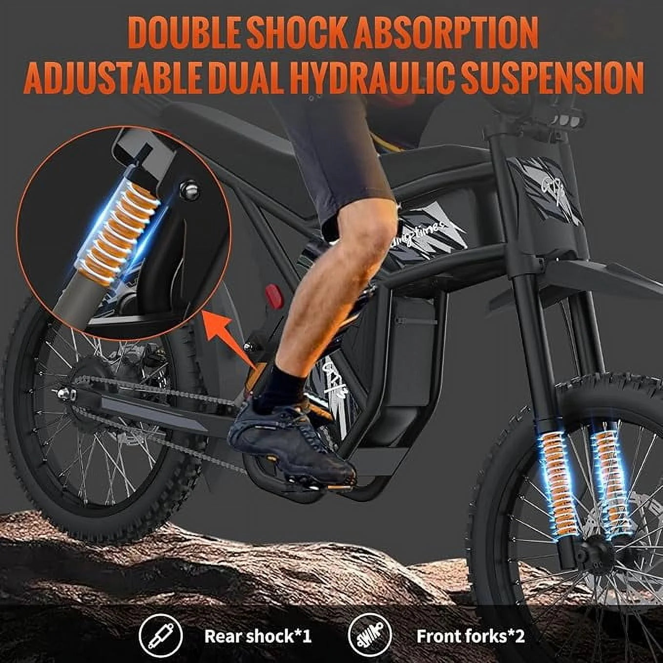 Ridingtimes GT73 Electric Motorbike 2400W 48V 18.2ah*2 Electric BIKE with 25" Tires Digital Screen Carbon Steel, BLACK