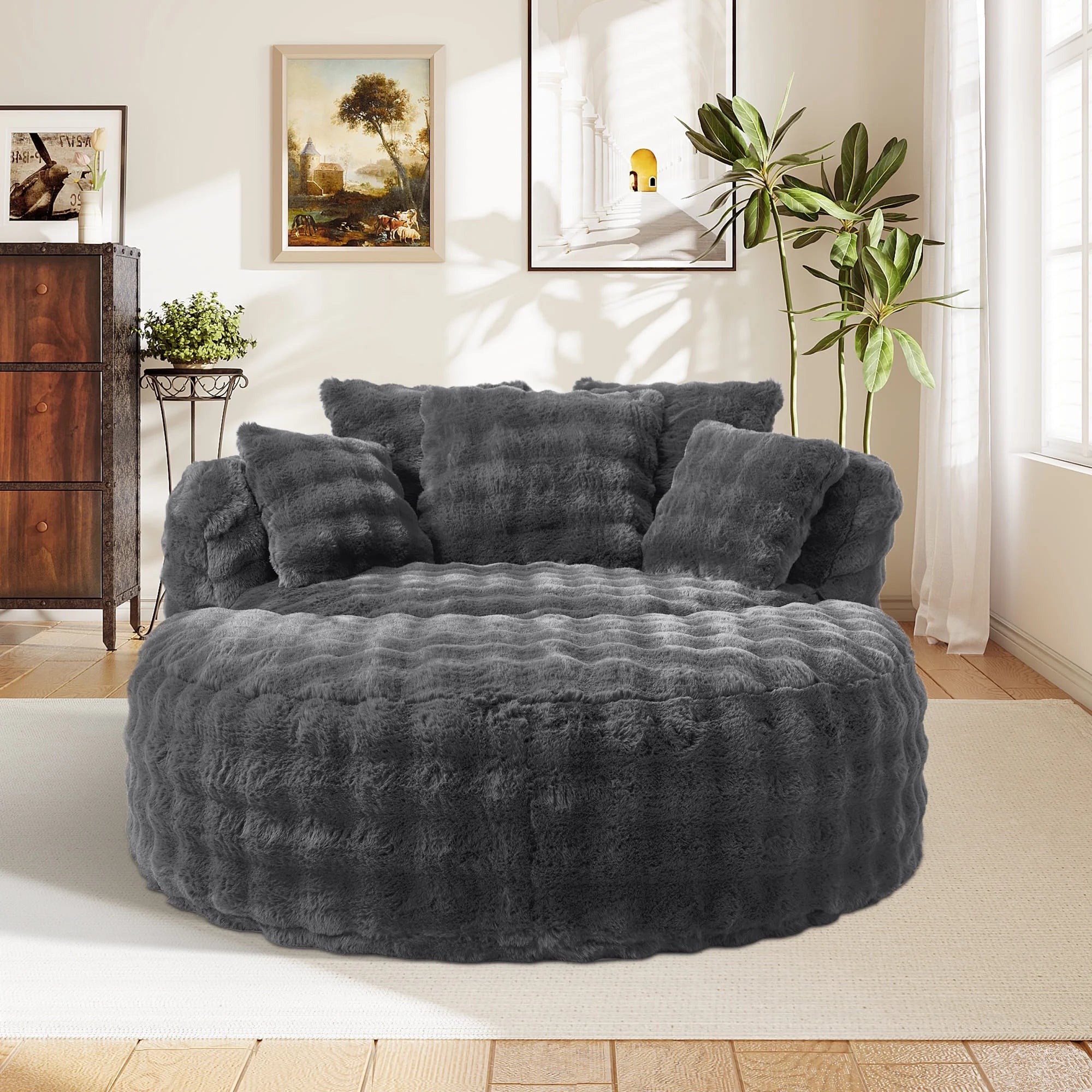 Wiilayok 58'' Oversized Chaise Lounge Chair Indoor, Thickened Backrest Sleeper Sofa Couch with Soft Pillows for Living Room, Gray
