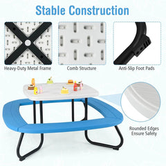 8-Person Kids Picnic Table Bench Set with Removable & Foldable Umbrella, Toddler Outdoor HDPE Activity Table and Chair Set for Backyard Patio
