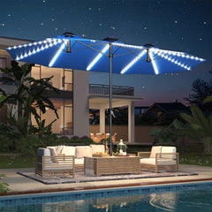 AECOJOY 15ft Patio Double-Sided Umbrella, 156 PCS Solar LED Light Outdoor Large Umbrella, Dark Blue