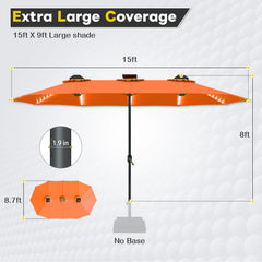 AECOJOY 15ft Patio Double-Sided Umbrella, 156 PCS Solar LED Light Outdoor Large Umbrella, Orange