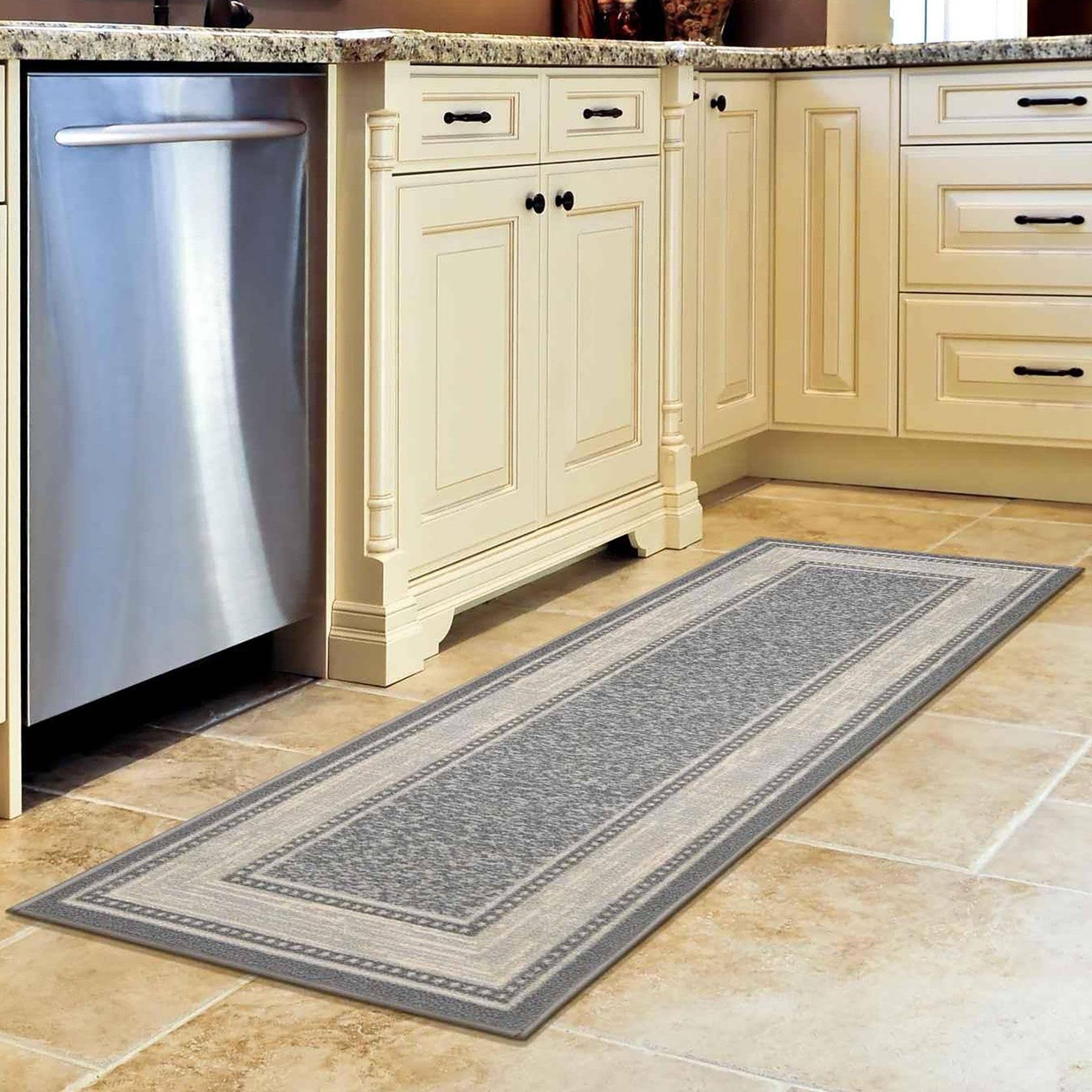 Ottomanson Ottohome Collection Non-Slip Rubberback Bordered 2x5 Indoor Runner Rug, 1 ft. 8 in. x 4 ft. 11 in., Light Gray