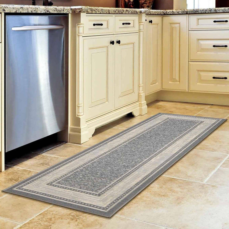 Ottomanson Ottohome Collection Non-Slip Rubberback Bordered 2x5 Indoor Runner Rug, 1 ft. 8 in. x 4 ft. 11 in., Light Gray