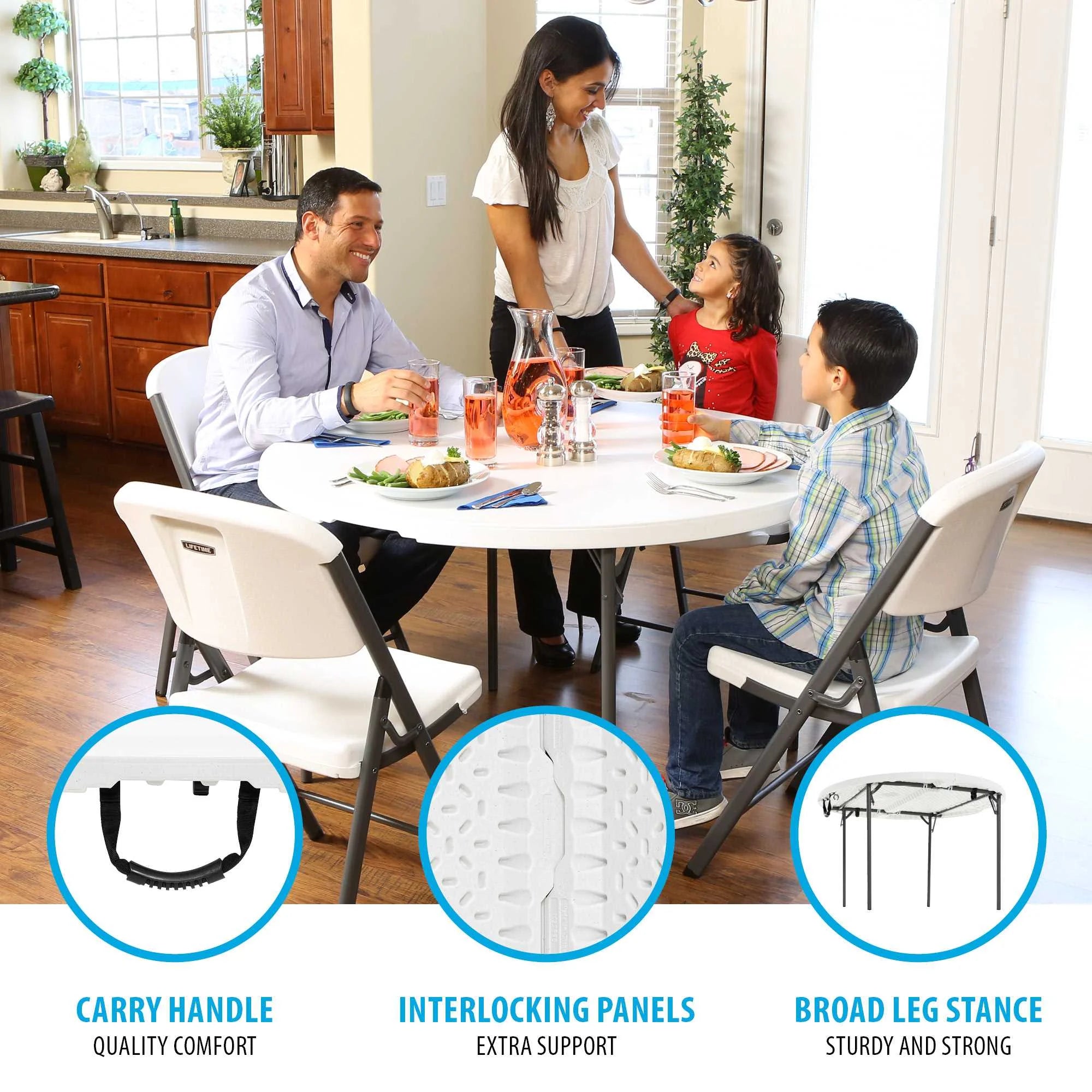 Lifetime 48 in Round Fold - in - Half Table, Indoor/Outdoor Essential, White Granite (280064)