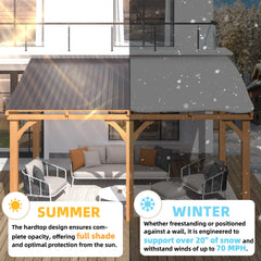 AECOJOY 12' x 10' Outdoor Wooden Gazebo, Patio Lean to Hardtop Pergolas and Gazebos