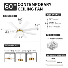 Dextrus 60 in Modern LED Outdoor/ Indoor Ceiling Fan with Remote Control