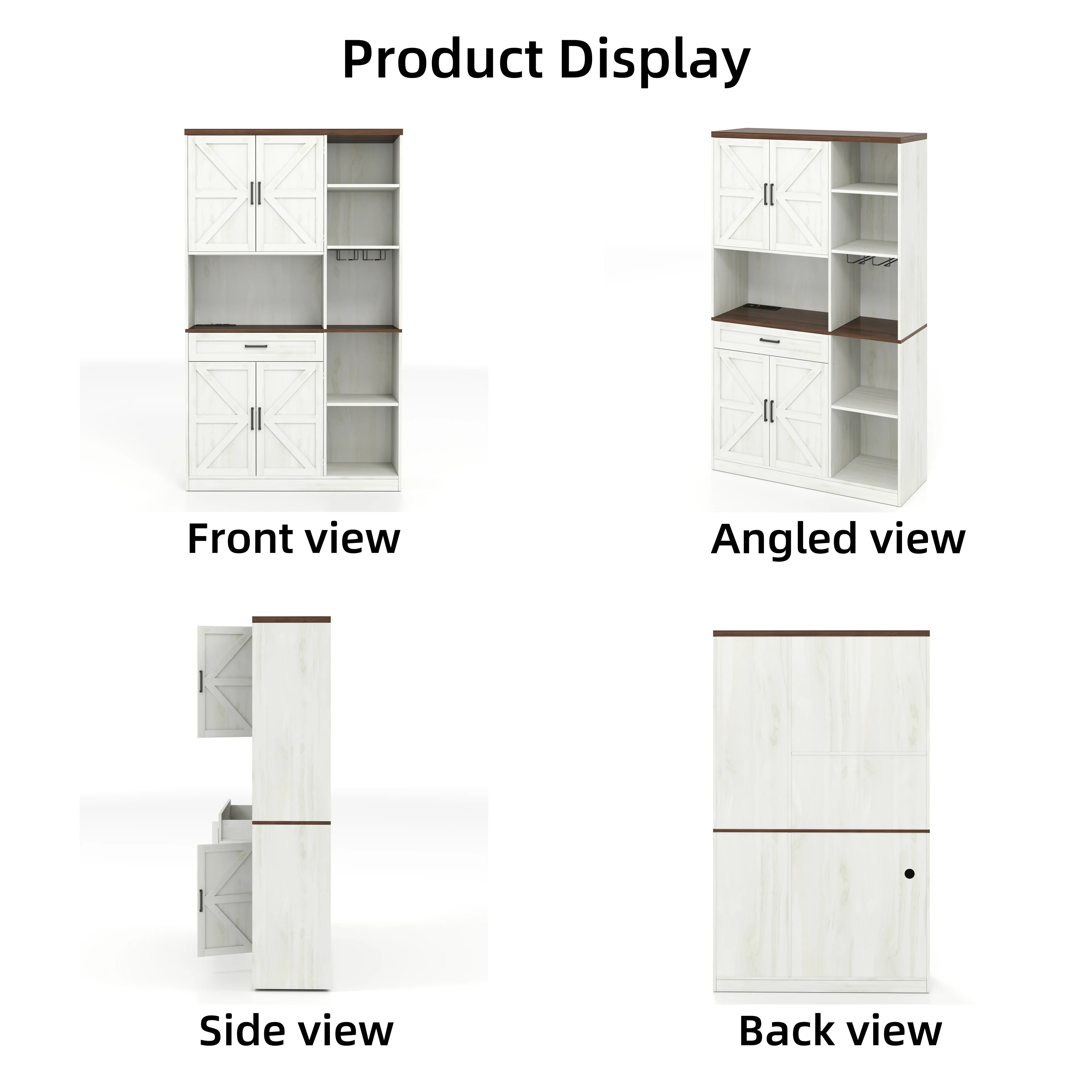 Trumanpick 61"h Large Buffet Sideboard Cabinet, TV Cabinet, Kitchen Pantry for Dining Room, Living Room, 61.3''L x 15''W x 29.8''H, White/Walnut