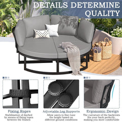 AECOJOY Patio Furniture Outdoor Round Daybed with Removable Cushions 4 Piece Sectional Sofa Patio Furniture Set, Gray