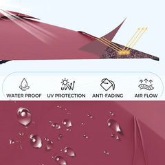 AECOJOY 10FT Large Patio Umbrella with Solar Lights, Rectangle Wall Mounted Outdoor Patio Umbrella, Red