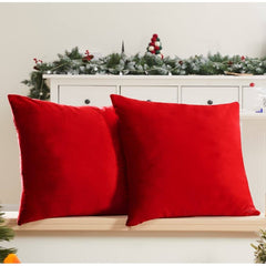 Deconovo Decorative Velvet Throw Pillow Covers for Sofa, Christmas Couch Pillow Covers for Living Room Bed Outdoor, 26x26 inch, Set of 2, Right Red