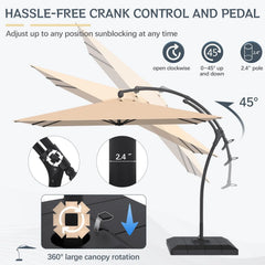 AECOJOY 10x10 FT Cantilever Patio Umbrella with Base, Aluminum Offset Umbrella with 360° Rotation