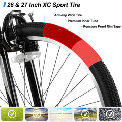Hiland 26 27.5 29 in Mountain Bike, Mens Womens MTB with 21 Speeds, High - Tensile Steel Frame, V Brake, Hardtail Bicycle for Adults
