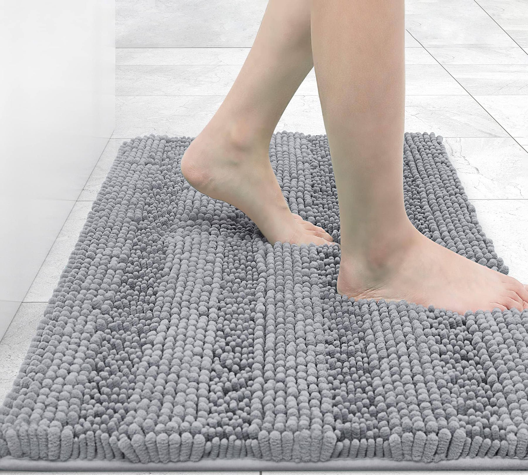 Grandaily Chenille Striped Bathroom Rug Mat, Extra Thick and Absorbent Bath Rugs, Non-Slip Soft Plush Shaggy Bath Carpet, Machine Wash Dry, Bath Mats
