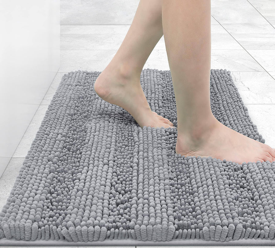 Grandaily Chenille Striped Bathroom Rug Mat, Extra Thick and Absorbent Bath Rugs, Non-Slip Soft Plush Shaggy Bath Carpet, Machine Wash Dry, Bath Mats