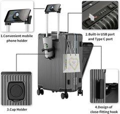 Carry - on Luggage with USB Charging Port, Front Compartment, TSA Lock, Airline Approved Carry on Hardside Suitcase with Spinner Wheels (Grey, 20 in)